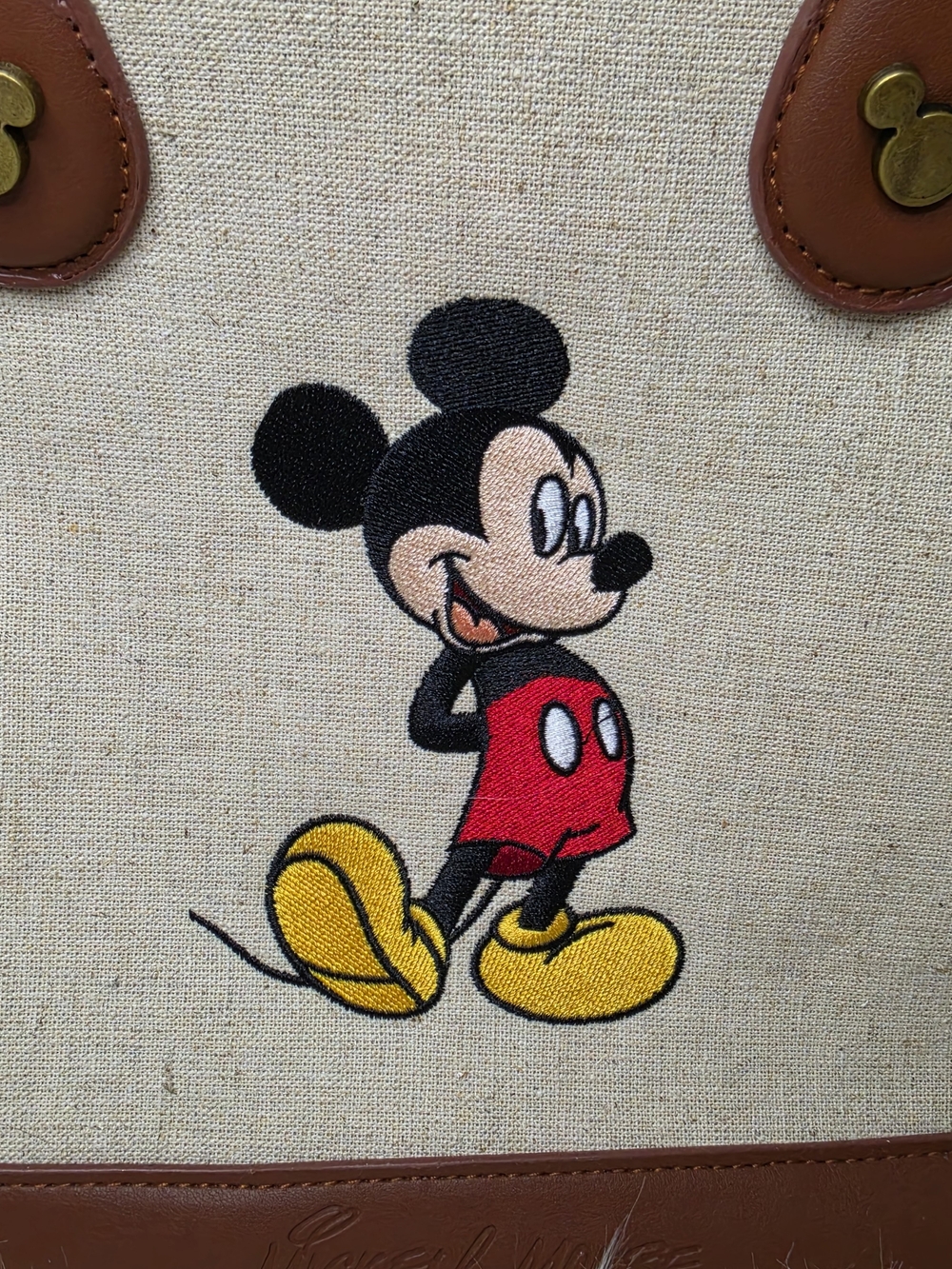 Disney Mickey Canvas Satchel Bag in Brown and Cream - Picture 3 of 4